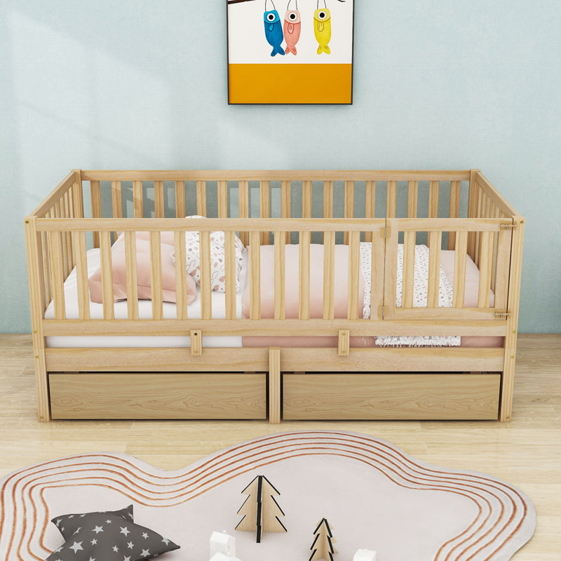 Wooden Daybed with Safety Guardrails and Convertible Split Design, Twin, Natural
