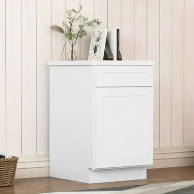 Armoire à une porte en bois massif blanc à une porte pour le salon, la buanderie et la cuisine avec une tablette, des charnières à fermeture en douceur et des tiroirs préinstallés avec système de fixation (l 24 po x P 34,5 po x P 21 po)
