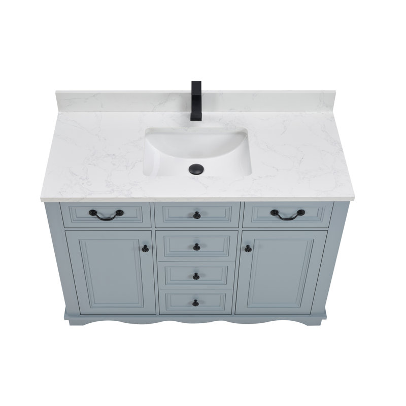48" Cadet Finish Solid Wood Sink Vanity  With 1' Artificial Stone Top, Cadet