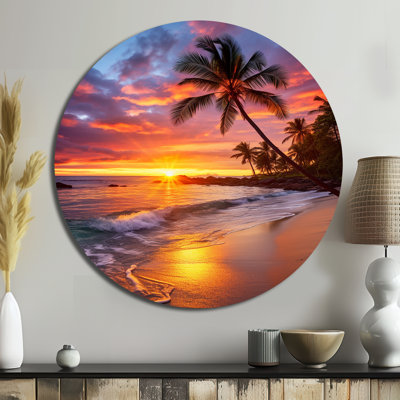 Photo de plage, coucher de soleil, sérénade, art côtier rond en métal
