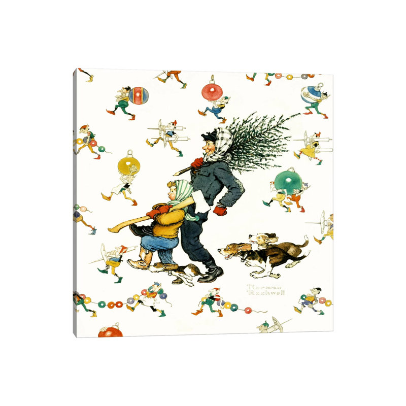 Bringing Home The Tree #2 by Norman Rockwell - Painting on Canvas, Wrapped Canvas, 66.04 cm H x 66.04 cm W x 1.91 cm D