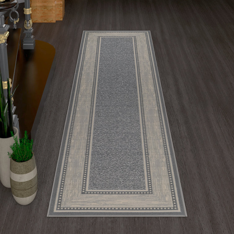 Gray Modern Bordered Non-Skid/Non-Slip Low Profile Pile Rubber Backing Area  Rugs