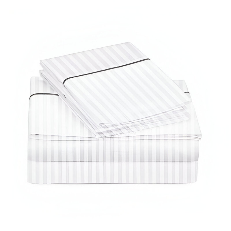 400TC Single Embroidery Sateen Stripe Cotton 4 Piece Sheet Set Fitted Sheet Fits Upto 16" Deep Pocket, Dark Gray Border