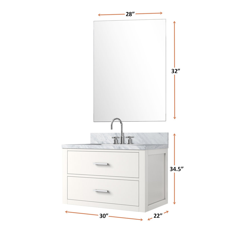 Meuble-lavabo blanc l 30 po x P 22 po avec comptoir en marbre, robinet et miroir Bain en blanc, dessus, inclus