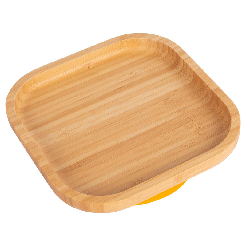 Tiny Dining - Children's Bamboo Suction Square Plate, Yellow