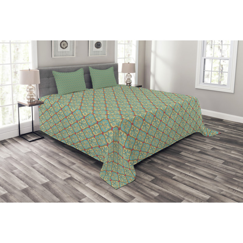 Adedoyin Blue Pink Microfibre Bedspread Set, 220 x 264 cm