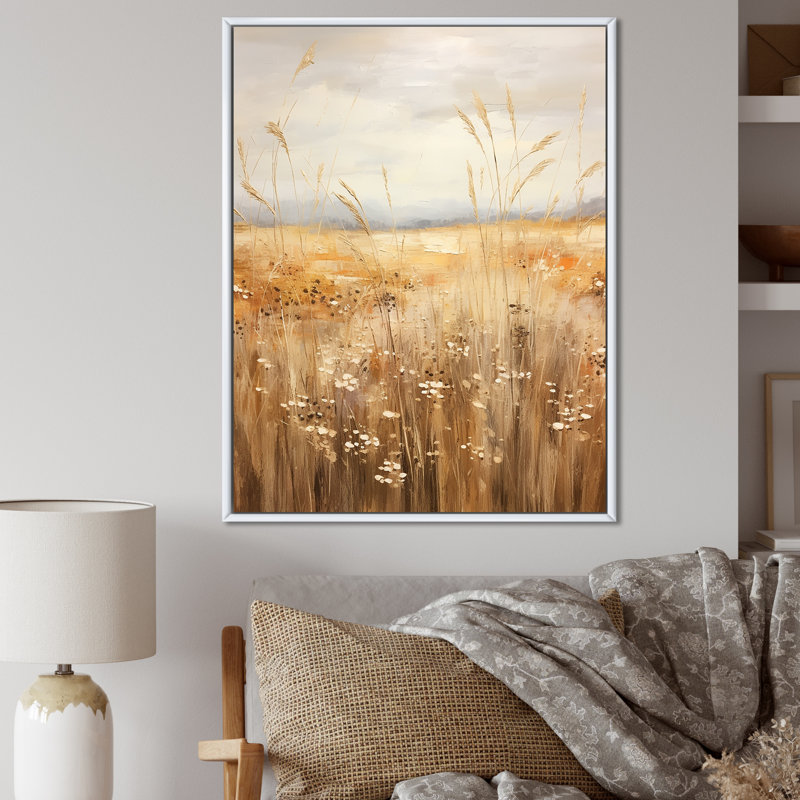 " Prairies Majestic Grasslands III ", 32" H x 16" W x 1" D, White Floater Framed