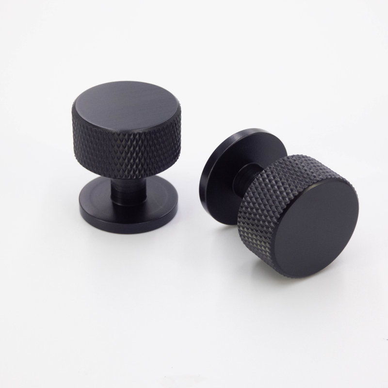 1" Round Black Knurled Knob, Matte Black