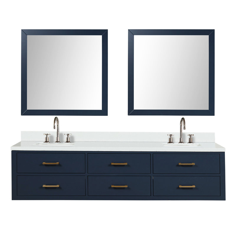 Meuble-lavabo double avec comptoir en marbre de culture, ensemble de robinet et miroirs