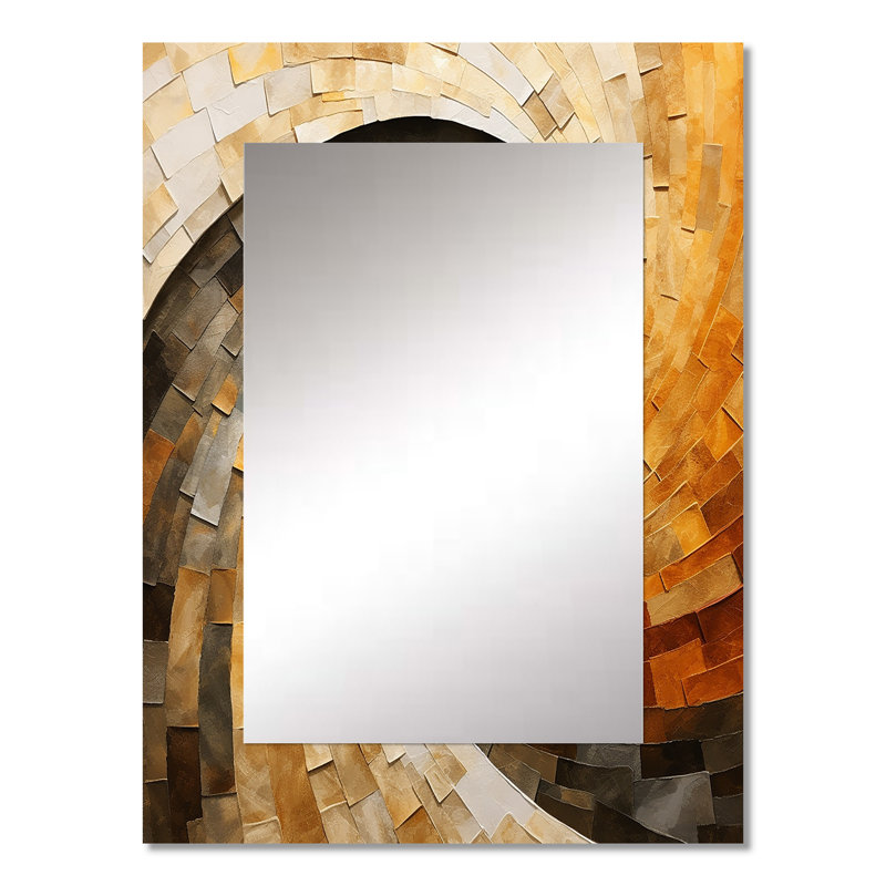 Orange Beige Minimalism Spiral Poteries - Abstract Spirals Mirror, Beige Unique Wall Mirror, Printed Metal Art, 32" x 24"