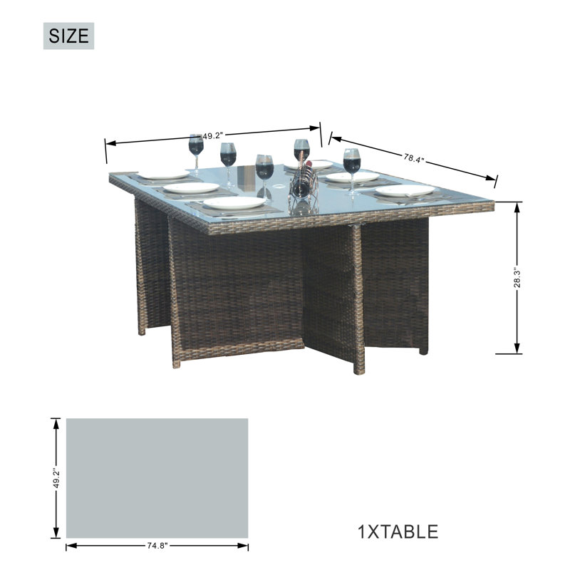 Square 8 - Person 49.2'' Patio Dining Set With Cushions, Brown, Beige