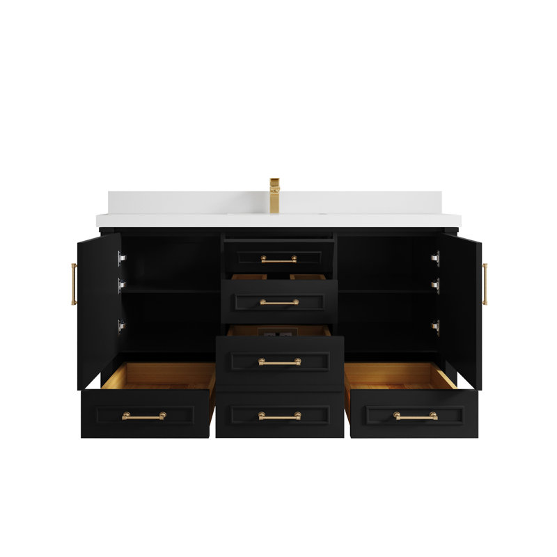 Ensemble de meuble-lavabo simple 60 po Aberdeen, Blanc, Noir