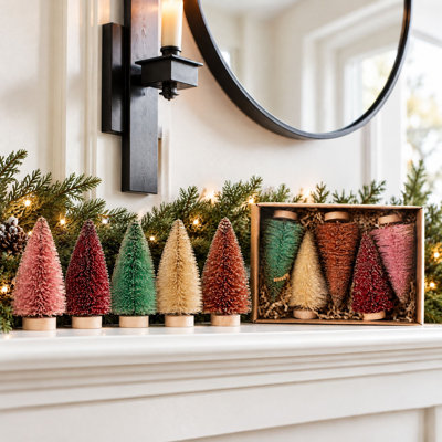 Ensemble de 5 arbres à brosse en sisal avec paillettes et bases en bois
