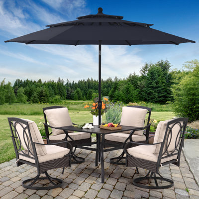 Nosson Square 4 - Person 37'' Long Dining Set With Cushions And Umbrella
