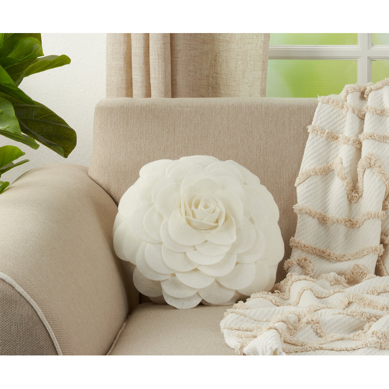 Ivory Round Flower Design Decorative Throw Pillow