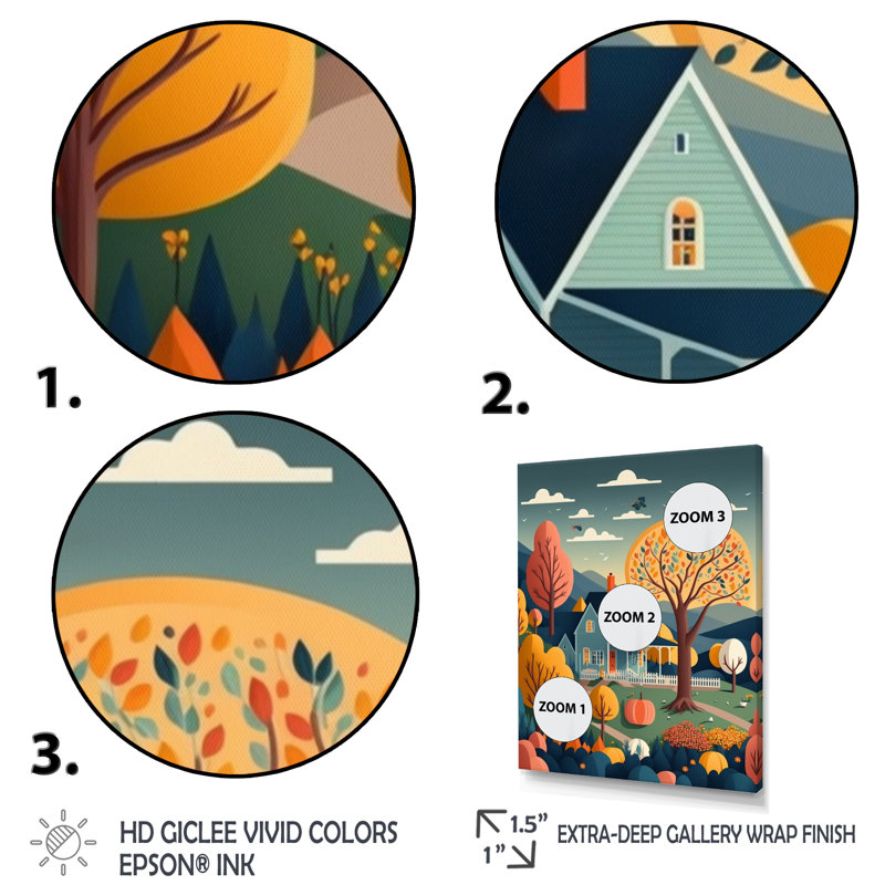 " Yellow Graphic Trees With Little House ", 20" H x 12" W x 1" D, Wrapped Canvas