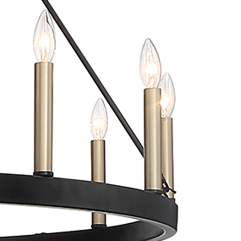 12-Light Wagon Wheel Candle Style Chandelier, Classic black/brass -colored dust