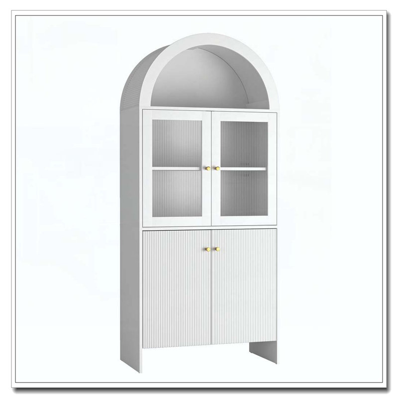 Arch Design Storage Cabinet With  LED Lighting, White