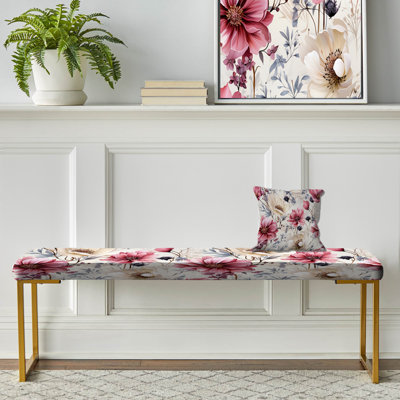 Banc floral rembourré or