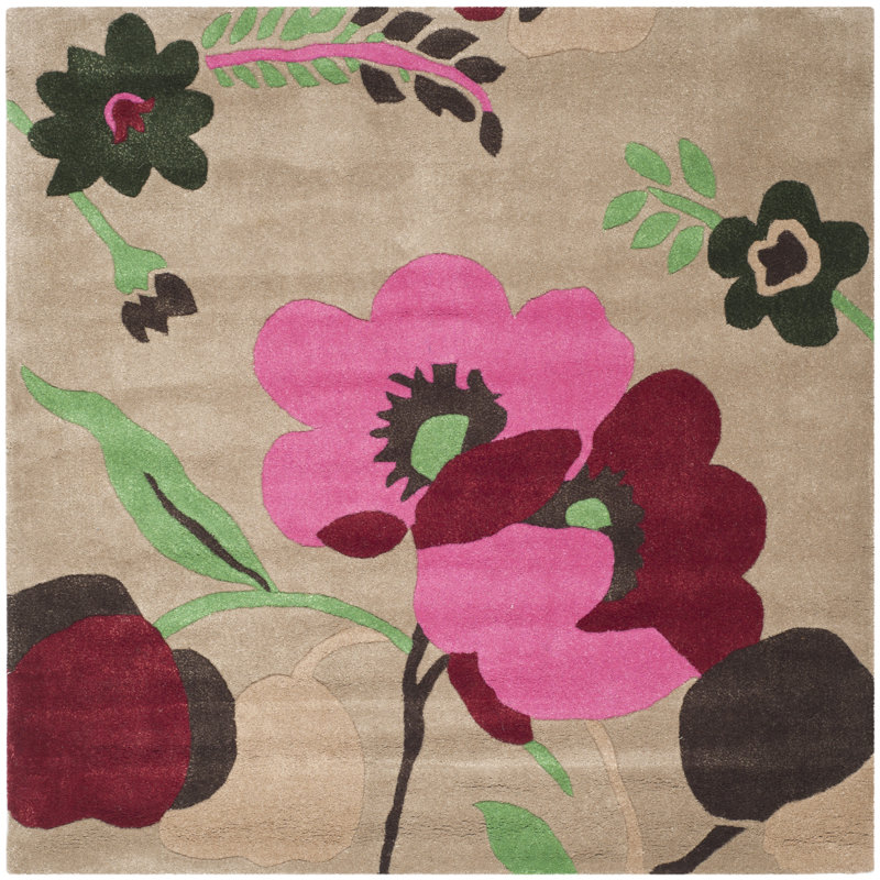 Tapis floral en laine touffeté à la main Mccullough, Carré 5 pi