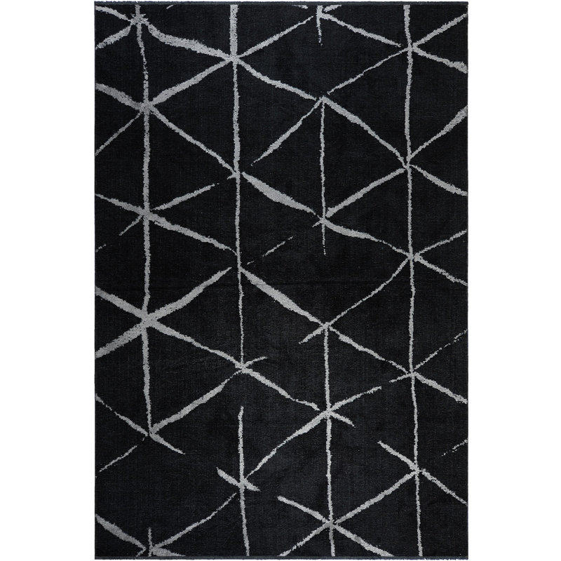 Rapture Black Gray Geometric Luxury Area Rug, Rectangle 7'10" x 11'2"