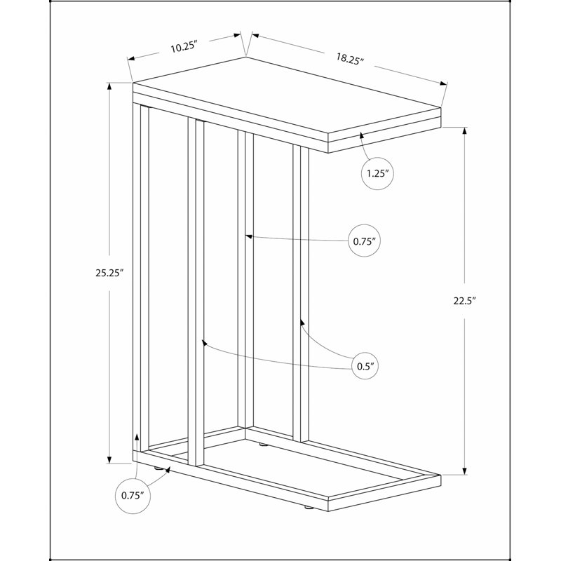 Table d'appoint polyvalente en forme de C avec base métallique robuste, idéale pour le salon et la chambre à coucher.