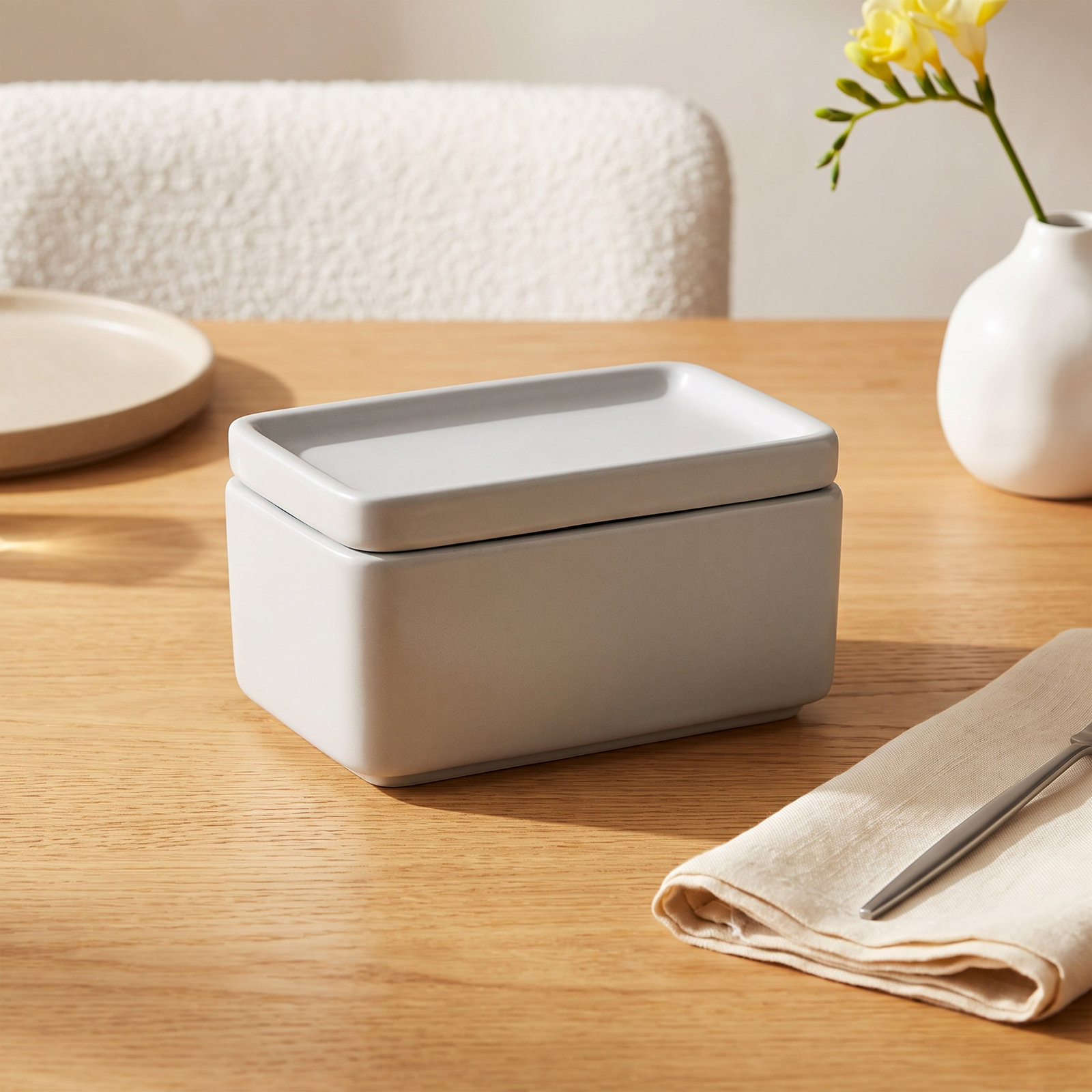 Pilar Stoneware Butter Dish, Gray