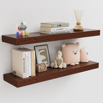 Friesen 2 Piece Painted Wood Floating Shelves, Bathroom Wall Shelves 2 Inches Thick