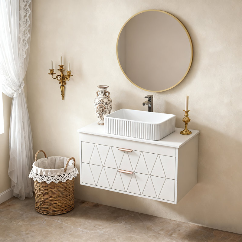 Meuble-lavabo moderne simple 31,5 po avec lavabo vasque en céramique texturée