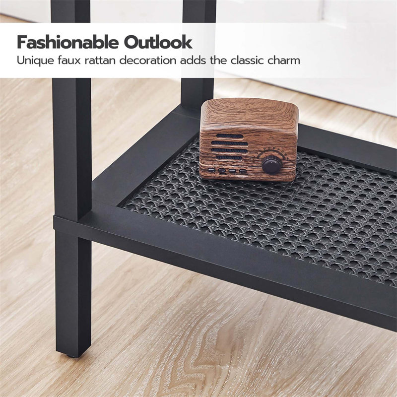 Rustic Brown and Black Small End Table with 2-Tier Storage