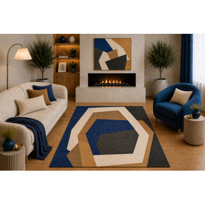 "Ultra léger" Tapis géométrique moderne gris anthracite, beige et moutarde