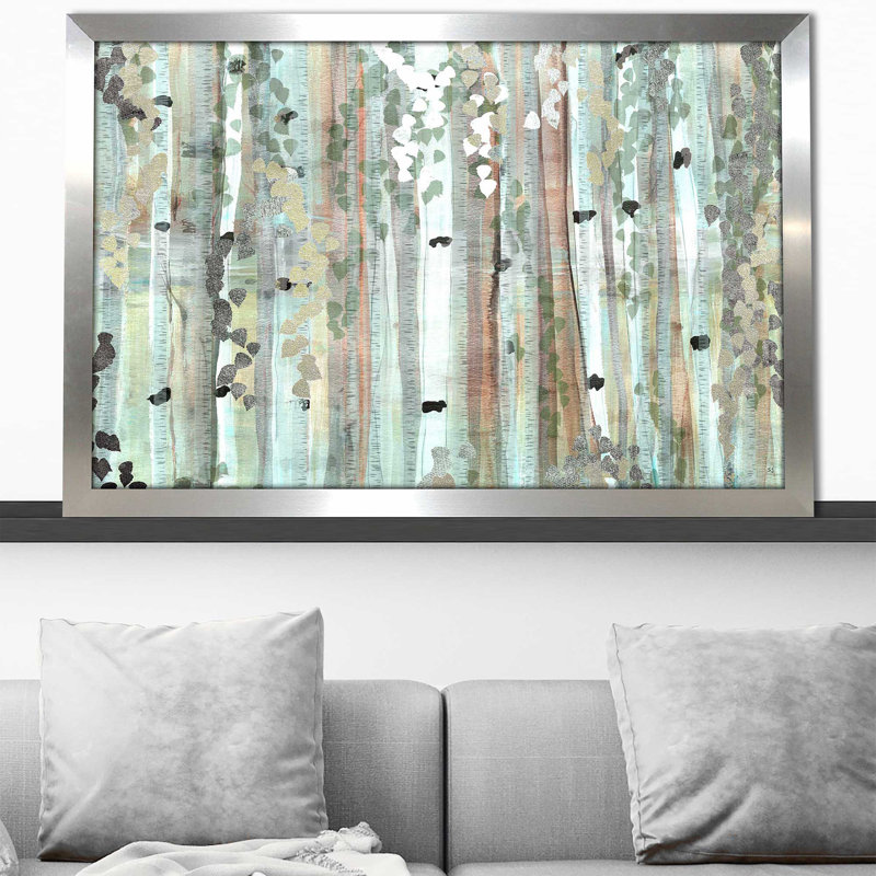 Spring Birch Meadow par - Peinture, Encadrement argenté, H 33,5 po x l 49,5 po x P 1 po