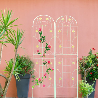Treillis en métal crème blanc 86,7 po x 19,7 po, rouille - pour haricots, aide au soutien des plantes d'extérieur, jasmin antirouille à assemblage simple, cadre d'escalade, installation facile