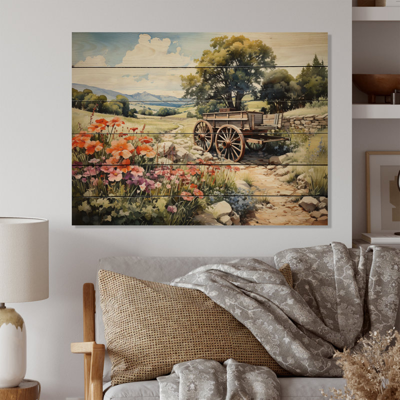 «Green Old Cart», charmes verts sur bois, H 24 po x l 32 po x P 0,78 po