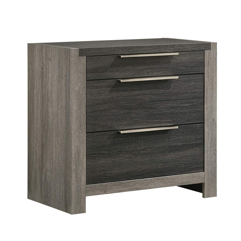Table de chevet en bois avec 3 tiroirs au fini gris