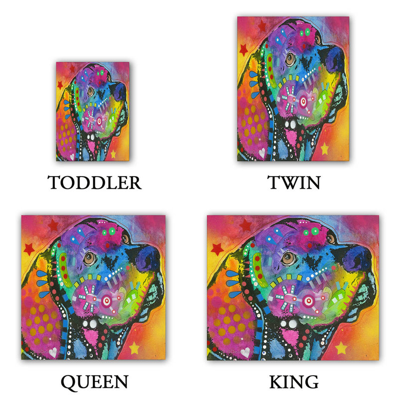 DiaNoche King Duvet Cover Sets Microfiber by Dean Russo - Psychedelic Labrador Dog, Queen Duvet Cover + 2 Standard Shams