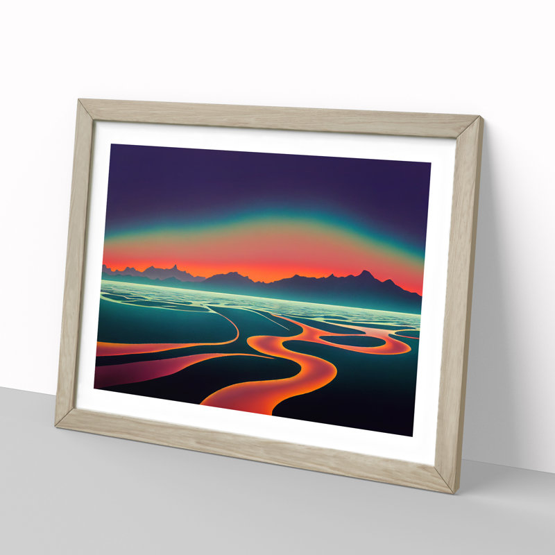 Mountain Lake Sunset Abstract - Framed Print, 46cm H x 64cm W x 2cm D, Oak Framed