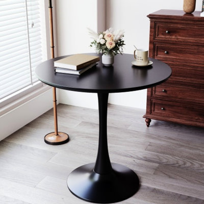 Modern Dining Table In Black, 31.5'' Round, Strong Metal Frame, For Kitchen & Room, Simple Clean Diameter Table, Easily