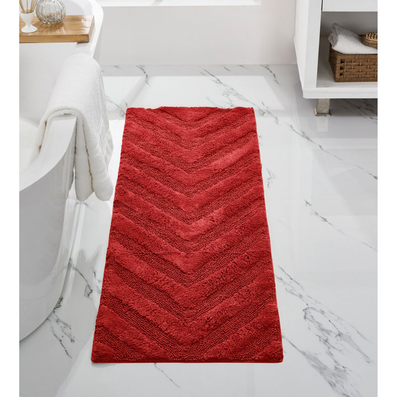 Branston 100% Cotton 1990 GSM Tufted Bath Rug with Non-Slip Backing, OEKO-TEX Certified, Machine Washable, Luxurious Chevron Pattern, Ultra Soft & Absorbent Bathroom Rug, 20" x 60" Runner, Red