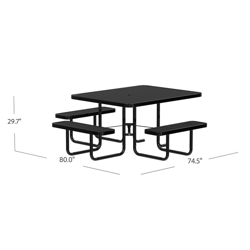 Leisure Craft 46" Square ADA Accessible Outdoor Picnic Table with 3 Bench Seats, Black