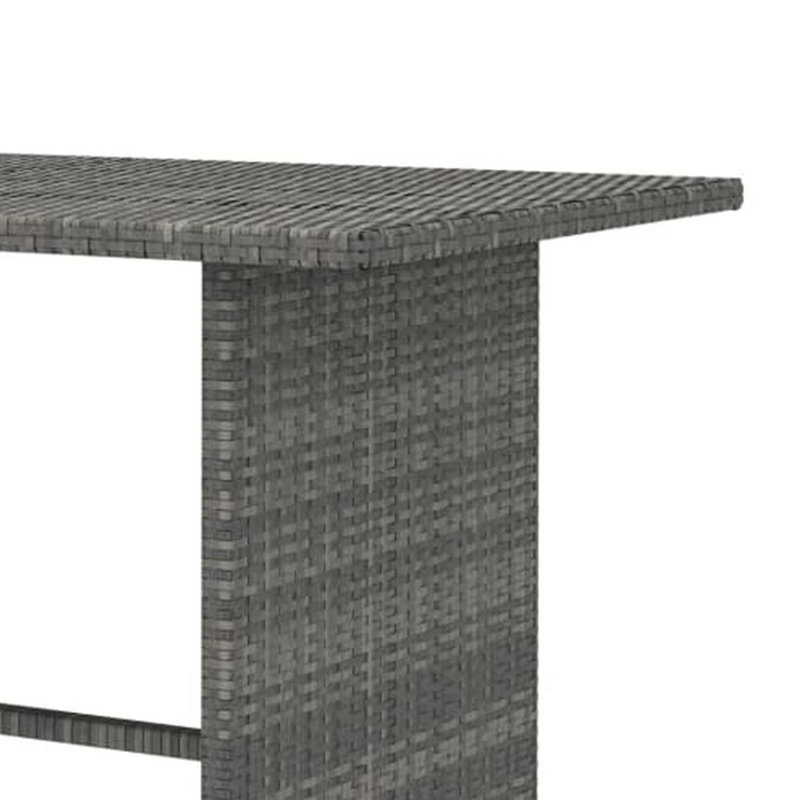 Table de salle à manger d'extérieur, plateau rectangulaire de 43 pouces, rotin de polyester gris foncé