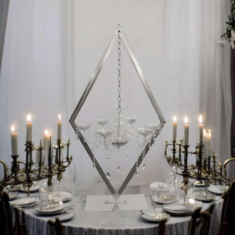 2 Diamond Shape Acrylic Crystal Chandelier Wedding Venue Event Candleholder Centerpiece Stand, Silver