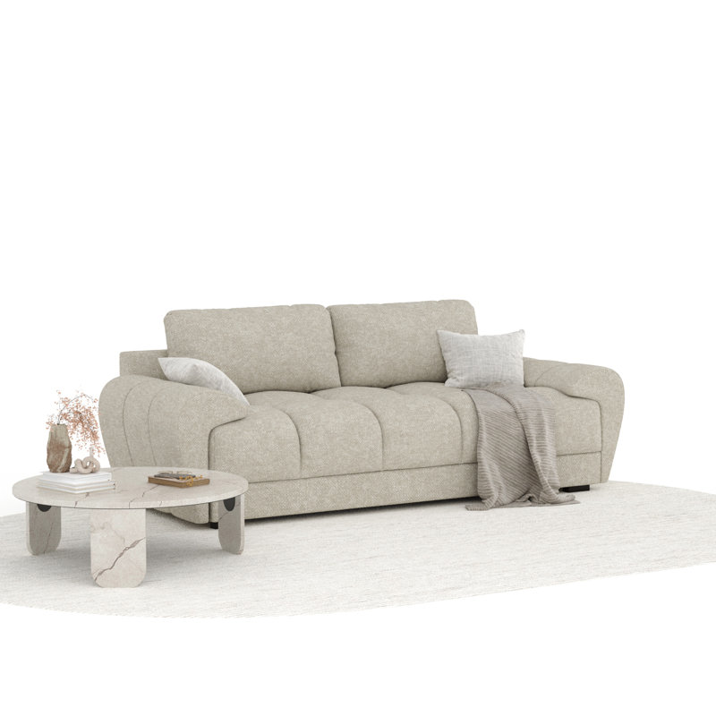 Three-seater round arm Sofa,  Beige Chenille