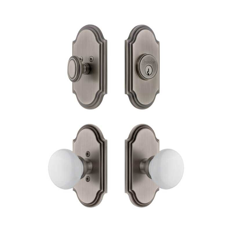 Ensemble de petites plaques d'entrée Grandeur Arc avec bouton Hyde Park, 2.375", Étain antique