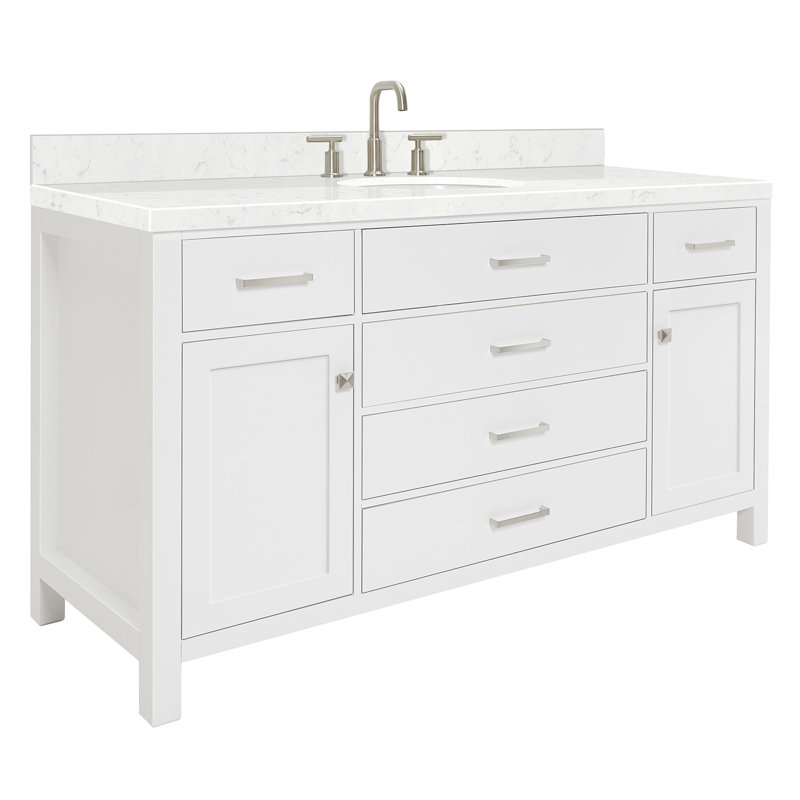 Macnair Single Bathroom Vanity with Quartz Top, White, 60"