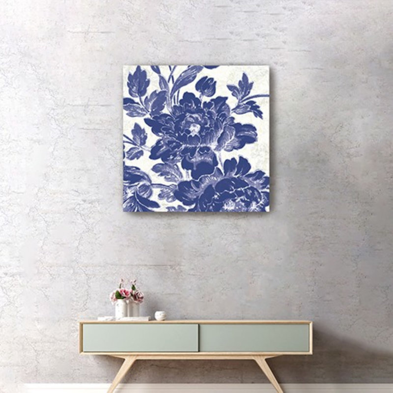«Blue Toile Roses», impression murale sans cadre