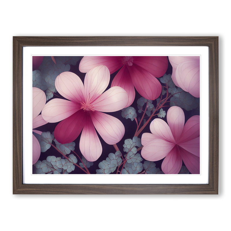 Vibrant Flowers - Framed Print, 46cm H x 64cm W x 2cm D, Walnut