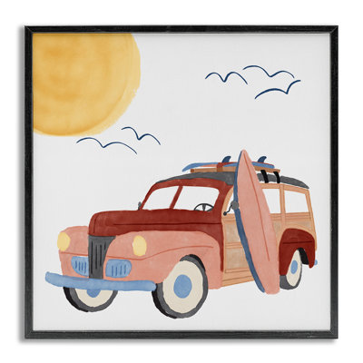 «Summer Surf Wagon», art de la giclée encadrée par Carrie Cantwell