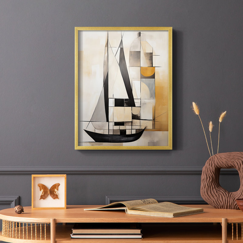 NAUTICAL Series CCGLXVI - Impression encadrée de qualité supérieure - Prêt à être accroché - Aucun clou requis, Or