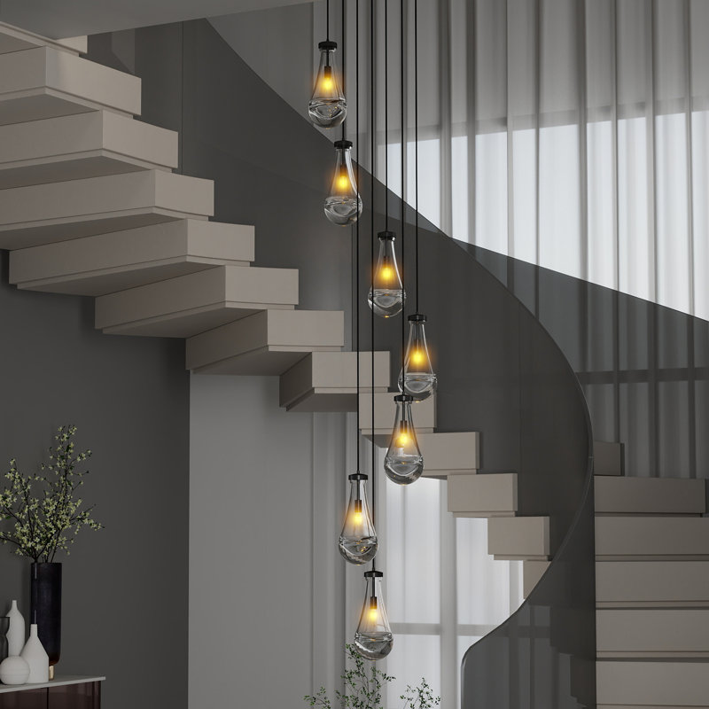 Lustre spirale moderne en laiton et verre pour entrée, escalier ou salon, Noir mat, 7 lumières